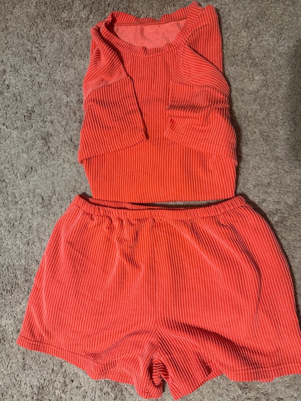 Ribbed Two-Piece Tank & Shorts Set - Coral